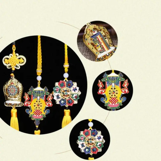 Eight Auspicious Symbols Car Hanger | Tibetan Buddhist Protecting Charm for Vehicle-LuckyCharms.Shop