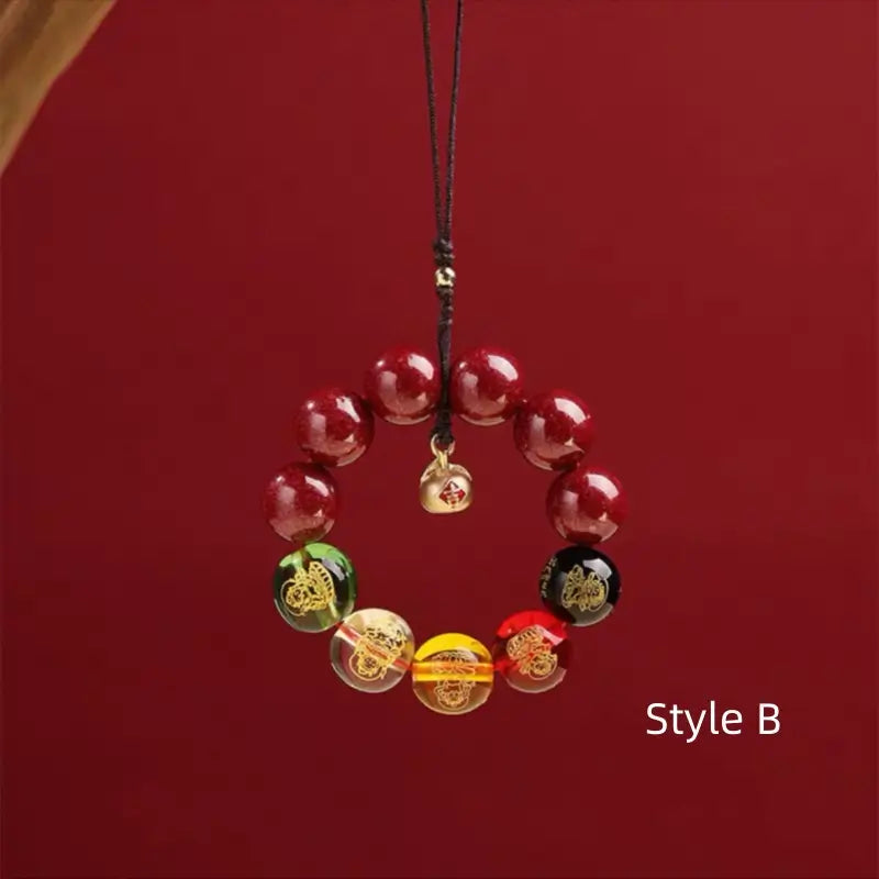 Lingyin Temple Blessed Cinnabar Fortune Bell Charm | Five Gods of Wealth, Five Elements Agate, Car & Bag Talisman