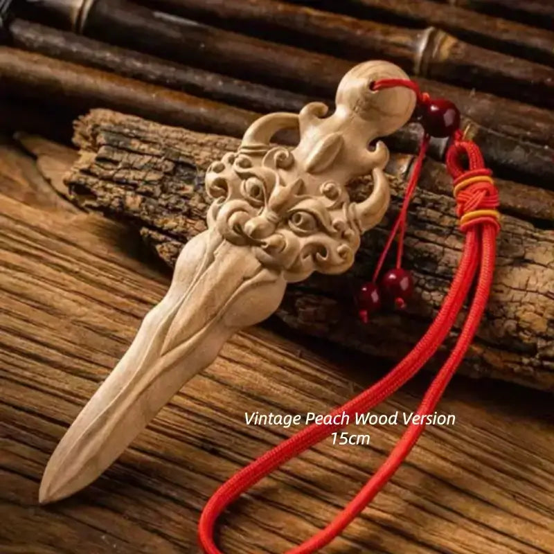 Natural Lightning-Struck Peach Wood Taoist Yazi Sword Pendant YINYANG-LuckyCharms.Shop