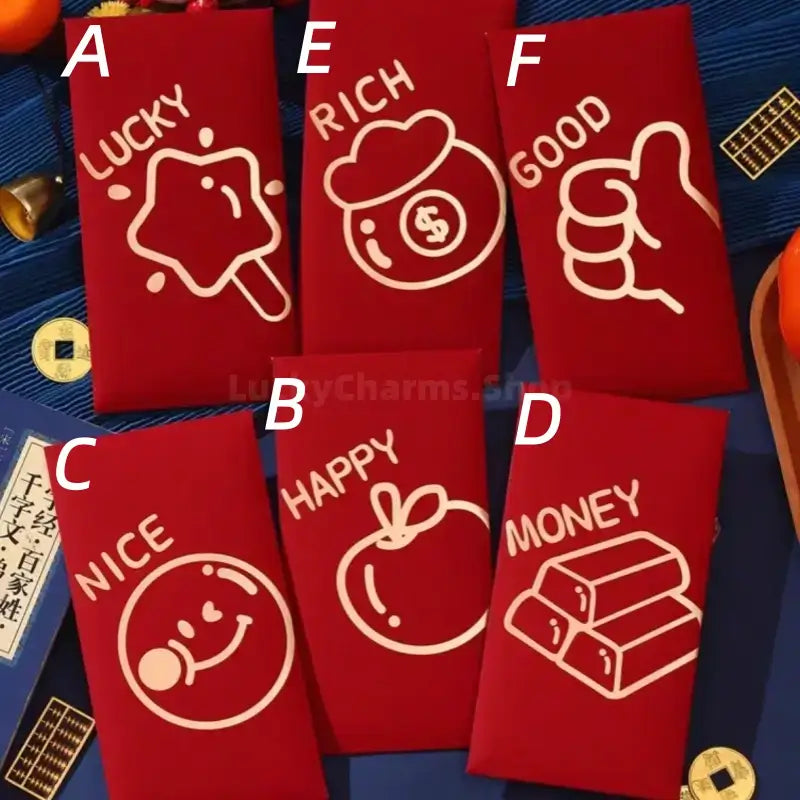 Chinese New Year Lucky Money Envelopes | Gold Foil English Words 6-36pcs for Gifting-LuckyCharms.Shop