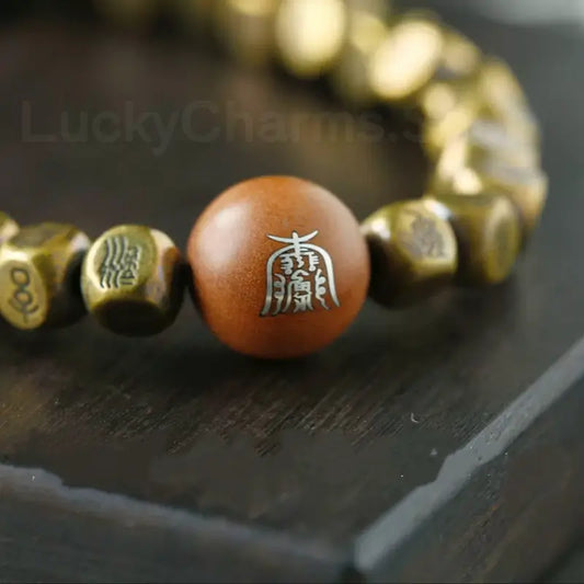 Jiuhua Mountain Blessing Golden Light Mantra Fortune Bead Bracelet for Men-LuckyChrams.Shop