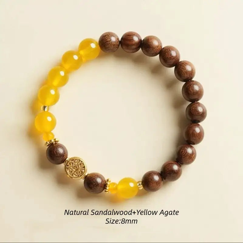 Lingyin Natural Green Sandalwood & Yellow Agate Bead Wealth-Attracting Bracelet-LuckyCharms.Shop