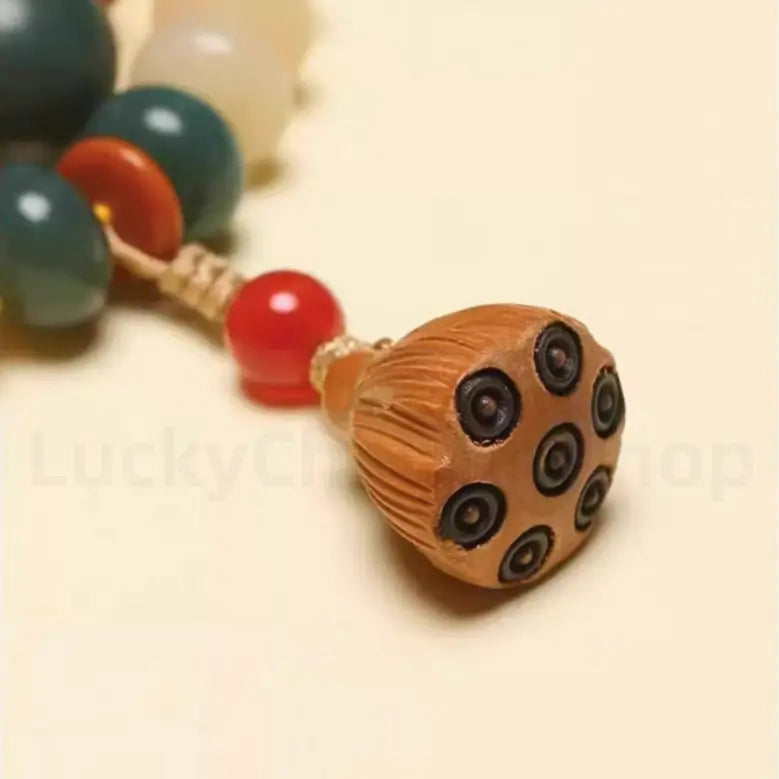 White Jade Bodhi Lotus Seedpod Double-strand Hand String for Wisdom Luck Protection-LuckyCharms.Shop