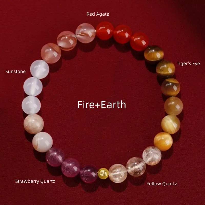 Lingyin Temple Blessed Natural Multi-Gem Crystal Five Elements Balance Bracelet | 14K Gold Plated Spacers, 5 Elements Combination for Energy Harmony