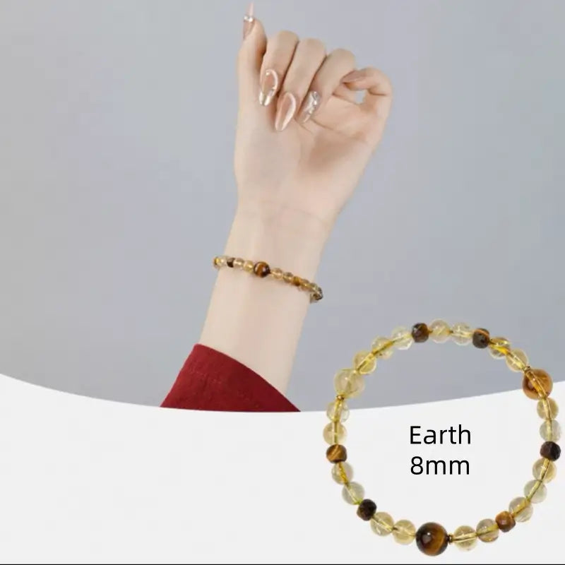 Five Elements Natural Treasure Crystal Bracelet | 8mm Healing Chakra Beads, 18K Gold Accents, Energy Balance Feng Shui Jewelry