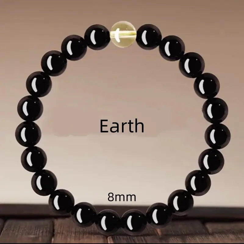 Natural Obsidian Five Elements Crystal Fortune-Turning Bead Single-Loop Bracelet |Natural Crystals, Protection & Luck-Bringing for Women