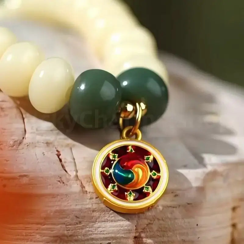 Natural White Jade Bodhi 108-Bead Golden Wheel Multi-Strand Bracelet for Wisdom-LuckyCharms.Shop