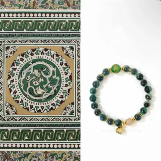 Dunhuang Good Fortune Linked Green Honey Agate Bracelet | Natural Stone Oriental Jewelry-LuckyCharms.Shop