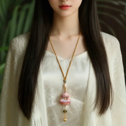 Chinese Style Intangible Cultural Heritage Double-Sided Song Brocade Gourd Pendant Necklace & Sweater Chain-LuckyCharms.Shop