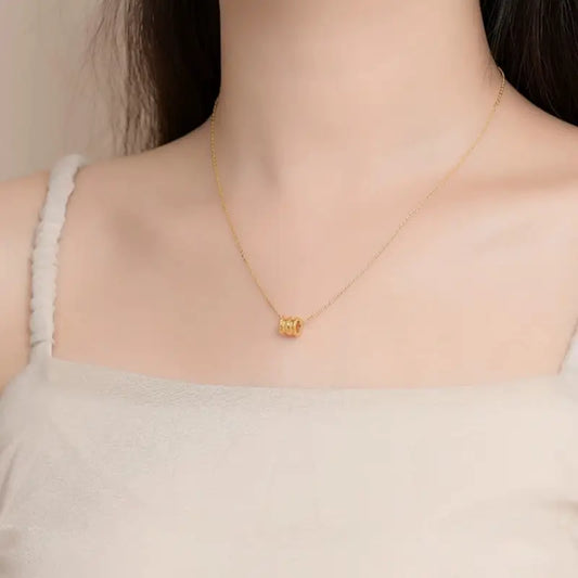 24K Pure Gold Slim Waist Lu Lu Tong Pendant Necklace | Adjustable Silver-Plated Gold Chain, Delicate Minimalist Jewelry