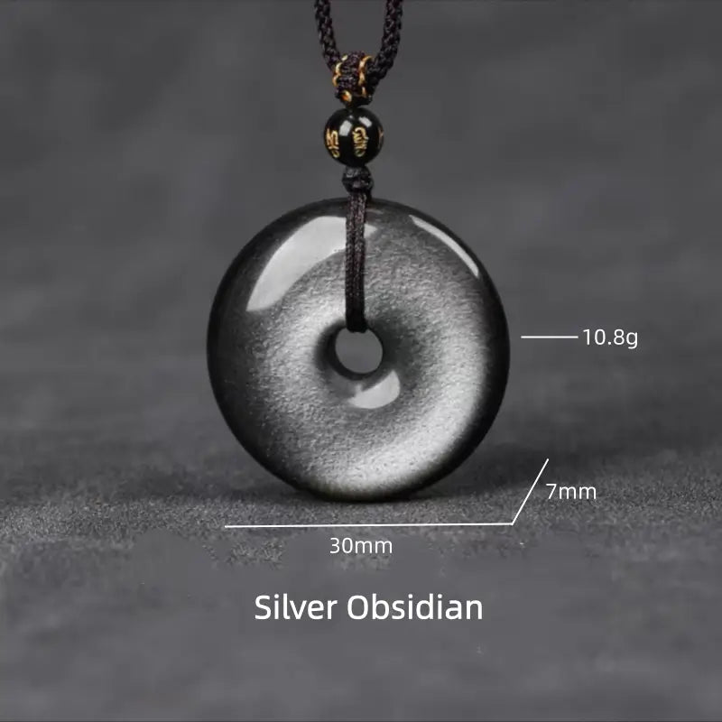 天然黒曜石のピースバックルペンダントネックレス|六音節マントラビーズ、クリスタルエネルギーのお守り