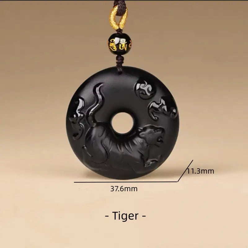 天然黒曜石の十二支風平和バックルネックレス|特別なお守り