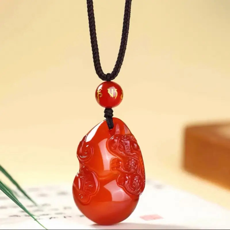 Natural Red Agate Pixiu & Gourd Pendant Necklace | Adjustable Length, Dual Lucky Symbols-LuckyCharms.Shop