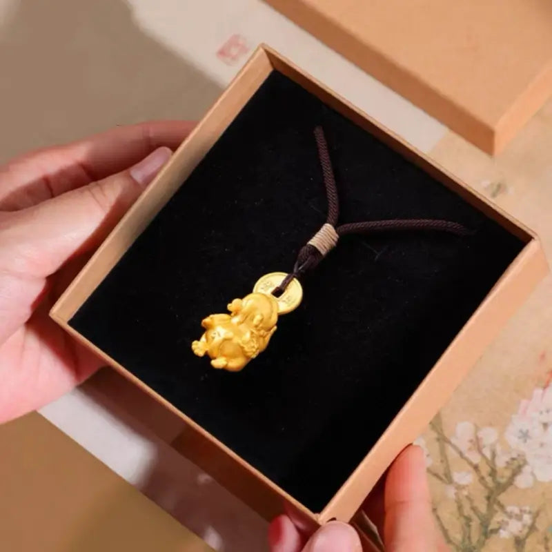 Brass Gold-Plated Pixiu & Coin Pendant Necklace | Adjustable Length, Fortune-Attracting Jewelry-LuckyCharms.Shop