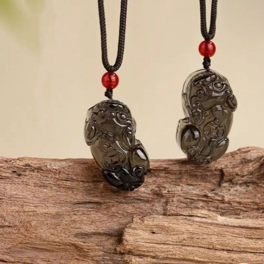 Mount Wutai Blessed Obsidian Pixiu Pendant Necklace | Adjustable Cord, Multiple Styles-LuckyCharms.Shop