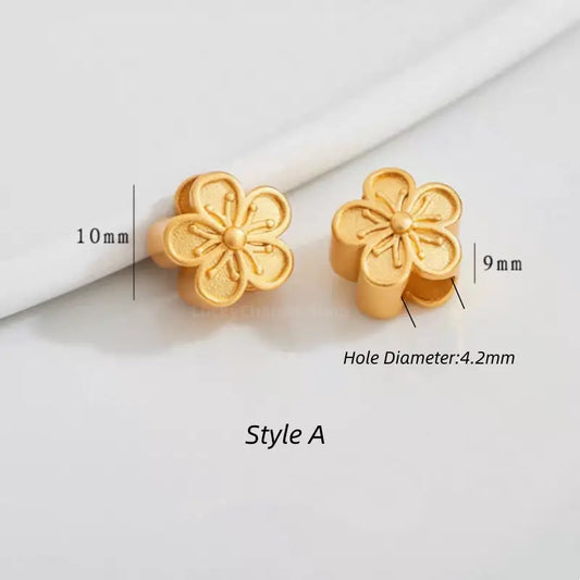 Gold Plated Hollow Four-leaf Clover Pentagram Plum Blossom Persimmon Beads, DIY Loose Beads-LuckyCharms.Shop
