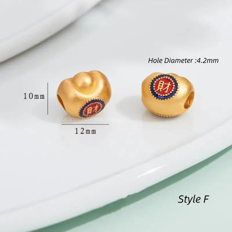 Gold-plated ingot-shaped through-hole beads - DIY Friendly Bracelet Accessories-LuckyCharms.Shop