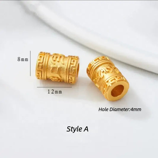 Gold Plated Lotus & Cloud Pattern Barrel Bead - DIY Friendly Chinese Style Bracelet Accessories-LuckyCharms.Shop