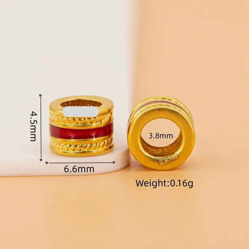 Perle Lu Lu Tong en or pur 999/1000, 5D, incrustation d'émail rouge, trou de 3,8 mm, accessoire porte-bonheur à créer soi-même