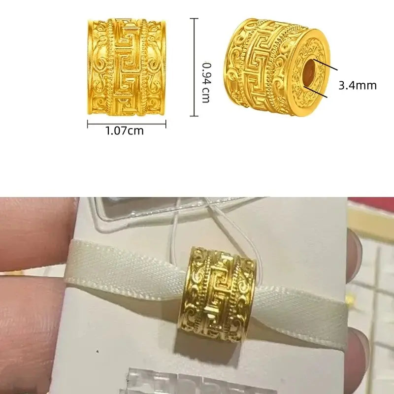 Gold Plated Lu Lu Tong Bead | Enamel & Diamond Inlay, Chinese Palindrome Pattern DIY Accessory