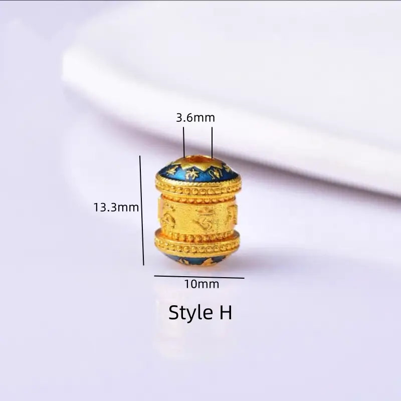 銅メッキ18Kゴールド六音節マントラ盧盧通ビーズ|DIYハンドメイドアクセサリー、エナメルインレイ