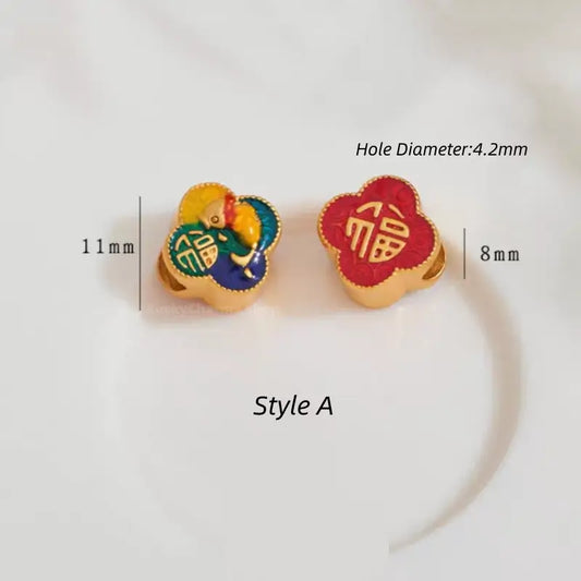 Gold-Plated Round Flat Beads with Lucky Fish Motif - DIY Friendly Bracelet Accessories-LuckyCharms.Shop