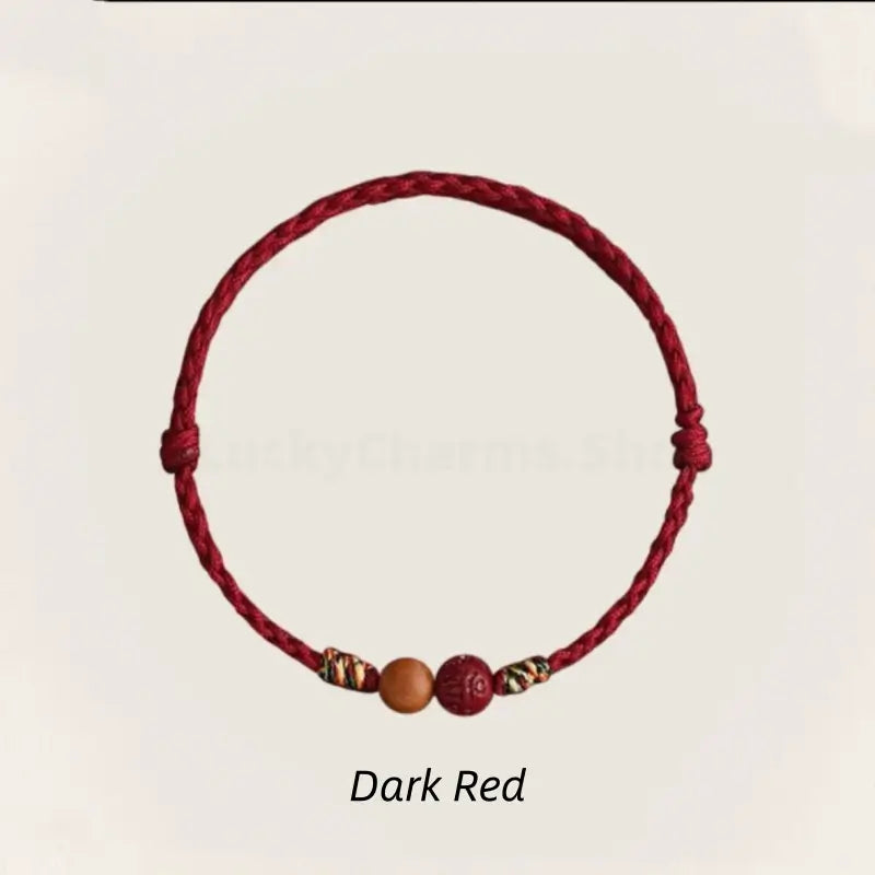 Mount Putuo Blessing Natural Cinnabar & Peach Wood Fortune-Turning Bead Lucky Charm Braided Bracelet-LuckyCharms.Shop