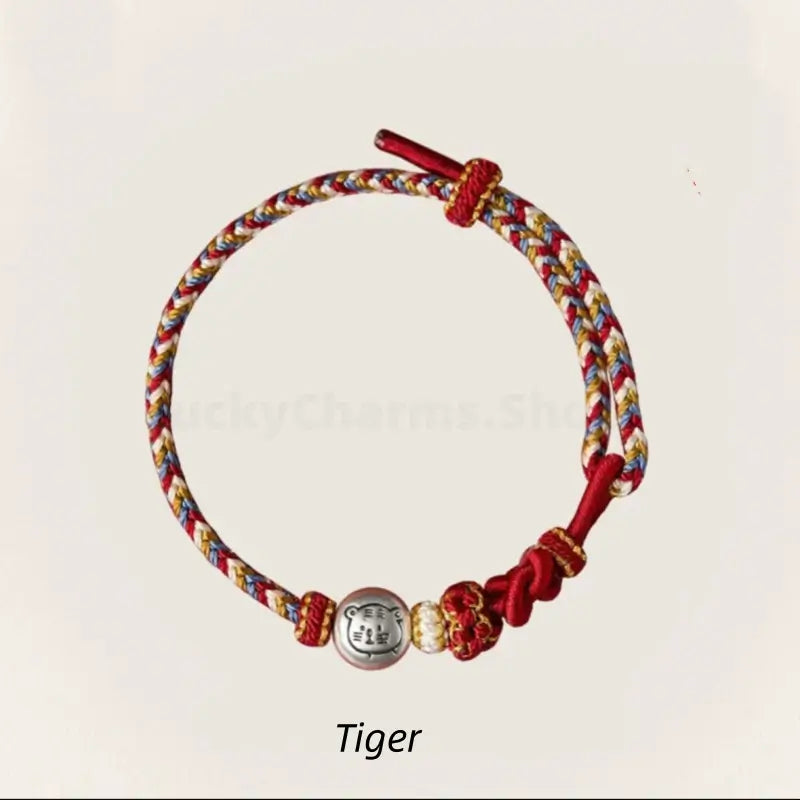 Mount Putuo Blessing 999 Fine Silver Chinese Zodiac Five-Color Fortune-Turning Bead Braided Bracelet-LuckyCharms.Shop