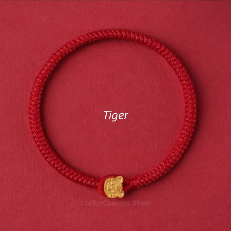 Cute Q-version Chinese Zodiac Charm Bracelet | 925 Silver Gold-Plated Red String Luck Bracelet-LuckyCharms.Shop