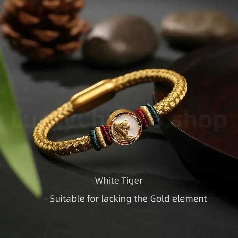 925 Silver Five Auspicious Beasts Braided Bracelet for Wealth Success Wisdom Luck-LuckyCharms.Shop