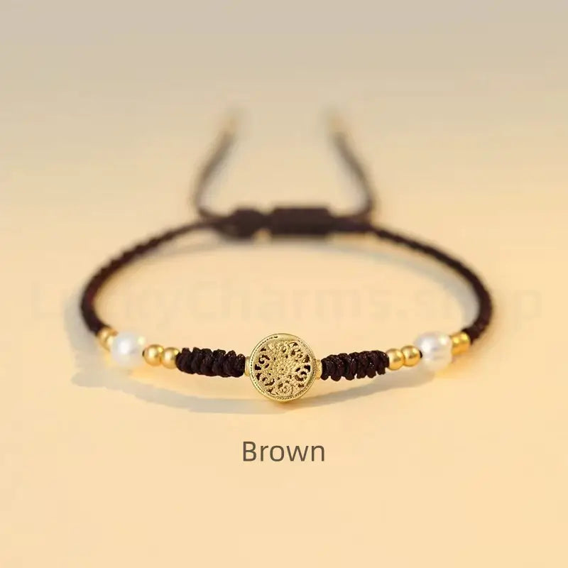 Gold Plated Money Tree & Ancient Chinese Coins Braided Rope Bracelet-LuckyCharms.Shop