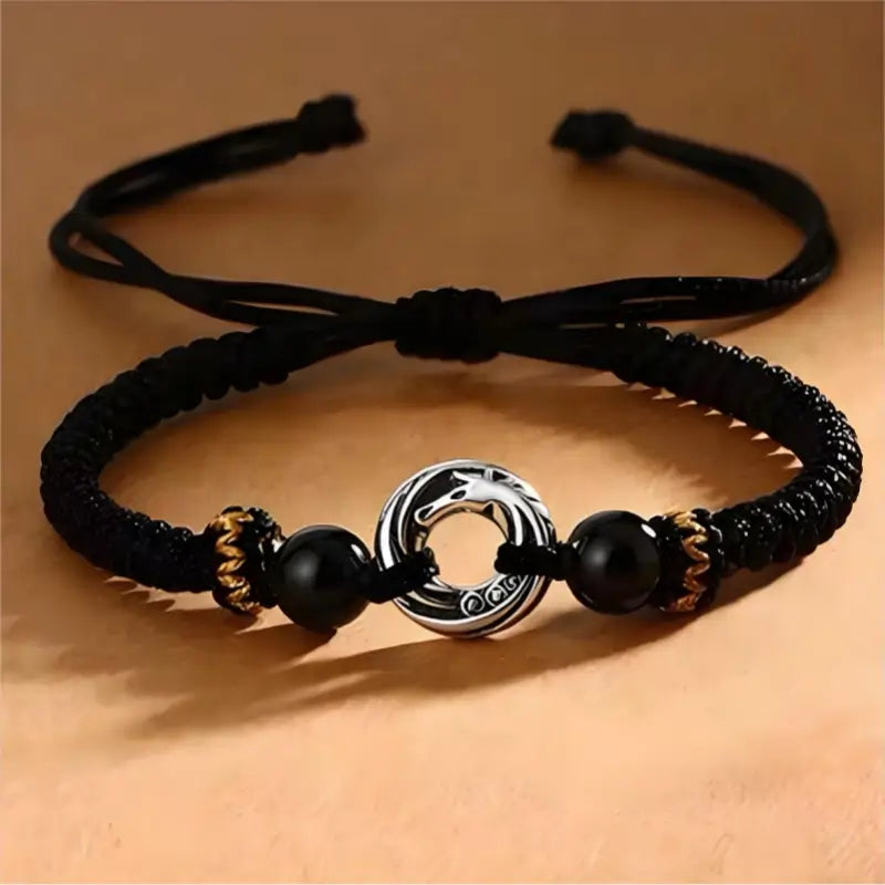 999シルバーメッキゴールドピースバックルカップルブレスレット | 瑪瑙の幸運ビーズ、バレンタインデーの記念日ギフト