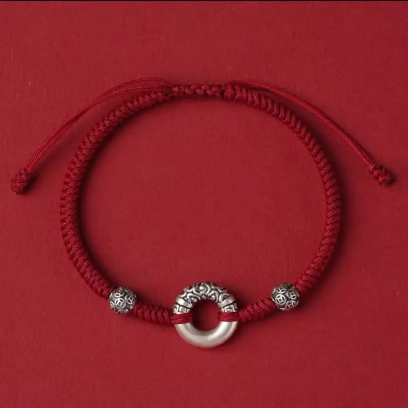 999 純銀製 ピースバックル&シルバーコインフォーチュンビーズブレスレット | 干支カップルギフト