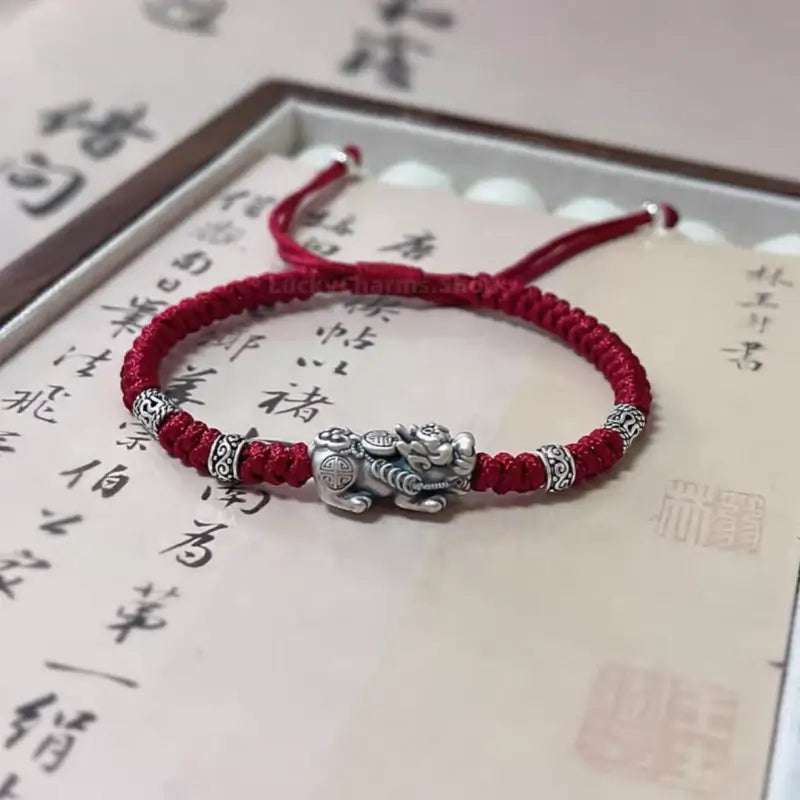 999 Sterling Silver Wealth-Attracting Pixiu (Wealth-Guardian Beast) Couple Braided Bracelet | Adjustable-LuckyCharms.Shop