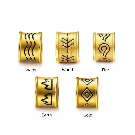 Gold-Plated Five Elements Lu Lu Tong Bracelet | Black Gold Braided Leather Cord, Adjustable Size