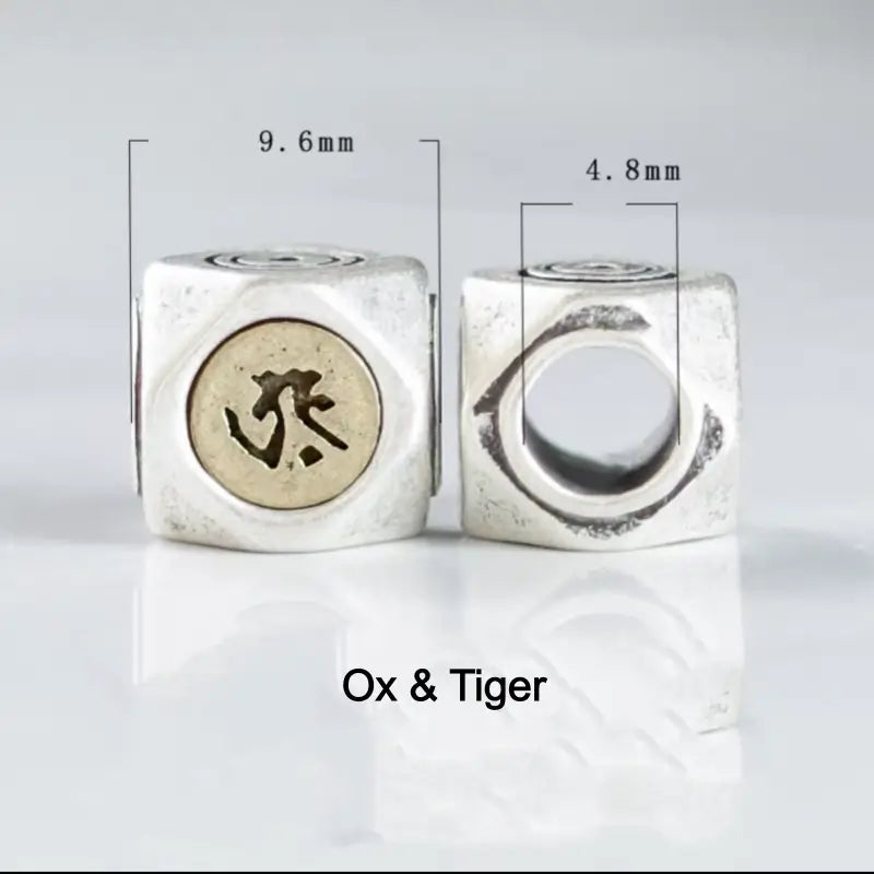 S925 Silver Inlaid Copper Large Beads | Zodiac Guardian Buddha Sanskrit Seed, DIY Bracelet Spacer Beads-LuckyCharms.Shop