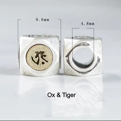 S925 Silver Inlaid Copper Large Beads | Zodiac Guardian Buddha Sanskrit Seed, DIY Bracelet Spacer Beads-LuckyCharms.Shop