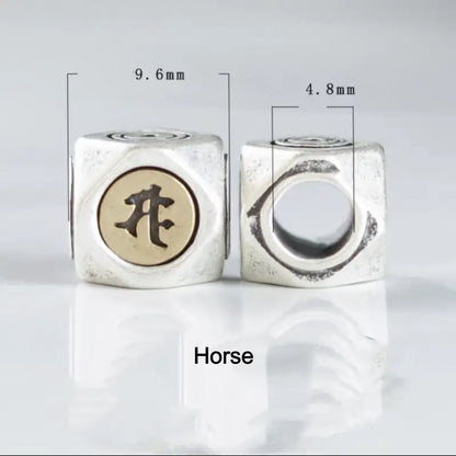 S925 Silver Inlaid Copper Large Beads | Zodiac Guardian Buddha Sanskrit Seed, DIY Bracelet Spacer Beads-LuckyCharms.Shop