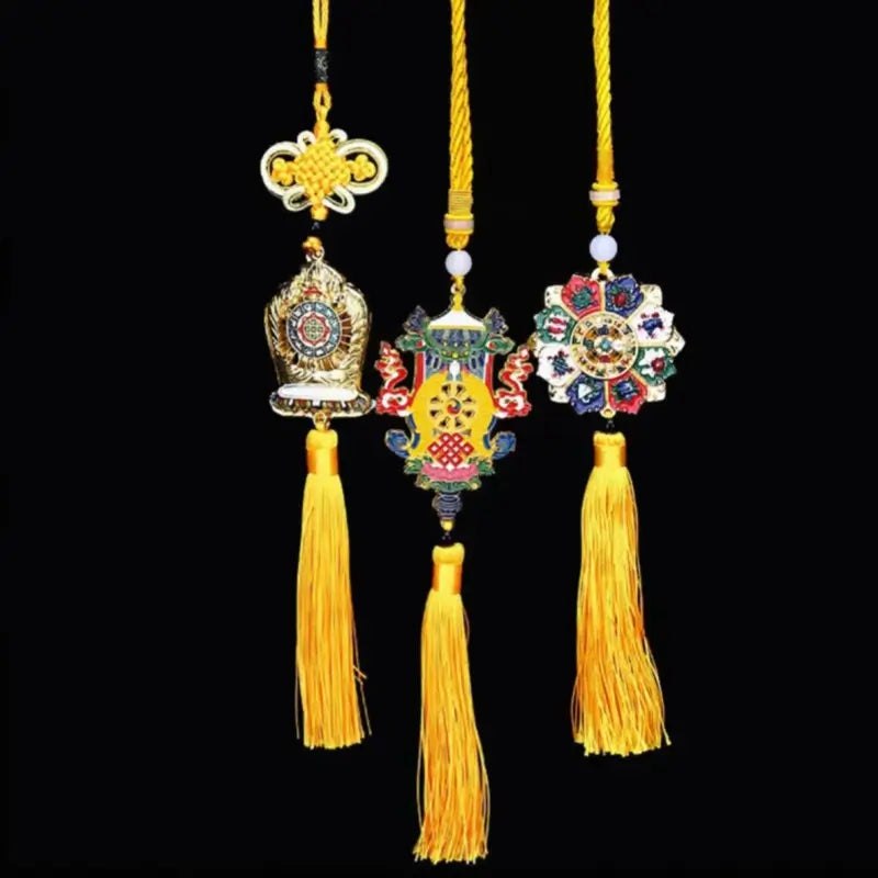 Eight Auspicious Symbols Car Hanger | Tibetan Buddhist Protecting Charm for Vehicle-LuckyCharms.Shop