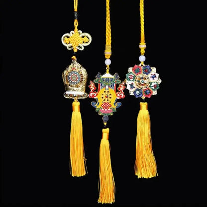 Eight Auspicious Symbols Car Hanger | Tibetan Buddhist Protecting Charm for Vehicle-LuckyCharms.Shop