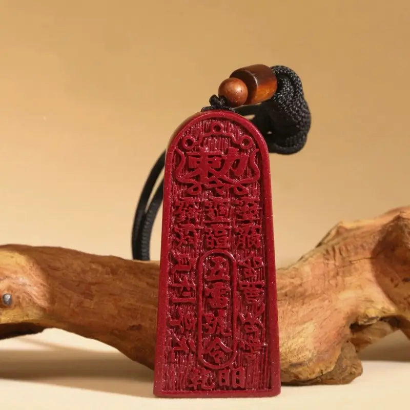 Longhu Mountain Cinnabar Wood Blessing Five Thunder Command Pendant Taoism-LuckyCharms.Shop