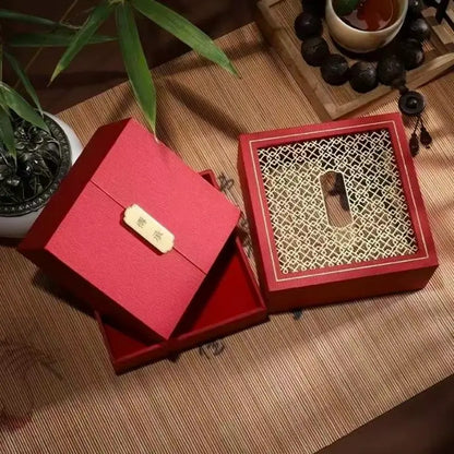 Chinese-Style Hollowed Mortise and Tenon Pattern Jewelry Gift Box-LuckyCharm.Shop