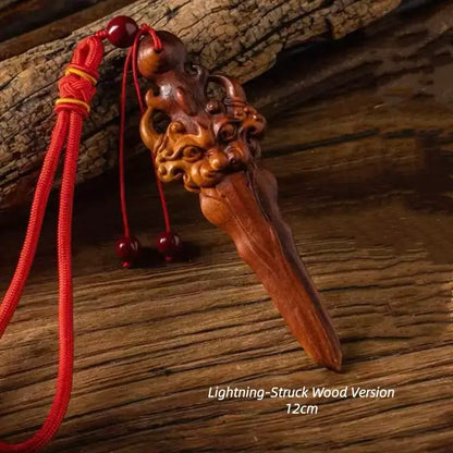 Natural Lightning-Struck Peach Wood Taoist Yazi Sword Pendant YINYANG-LuckyCharms.Shop