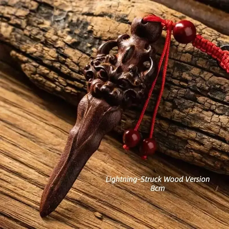 Natural Lightning-Struck Peach Wood Taoist Yazi Sword Pendant YINYANG-LuckyCharms.Shop