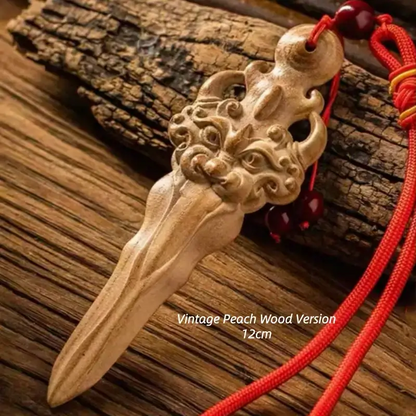 Natural Lightning-Struck Peach Wood Taoist Yazi Sword Pendant YINYANG-LuckyCharms.Shop