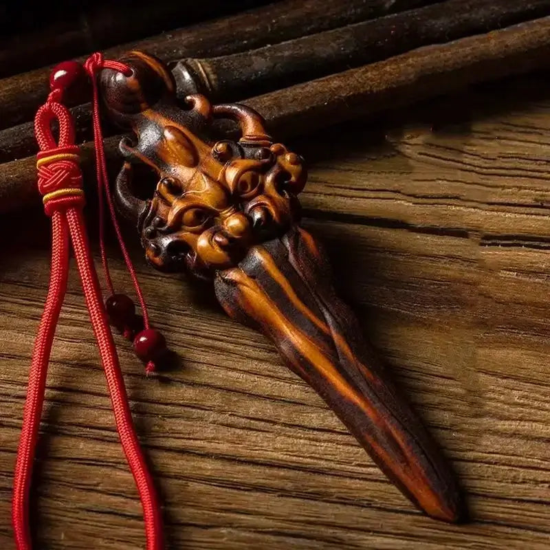 Natural Lightning-Struck Peach Wood Taoist Yazi Sword Pendant YINYANG-LuckyCharms.Shop