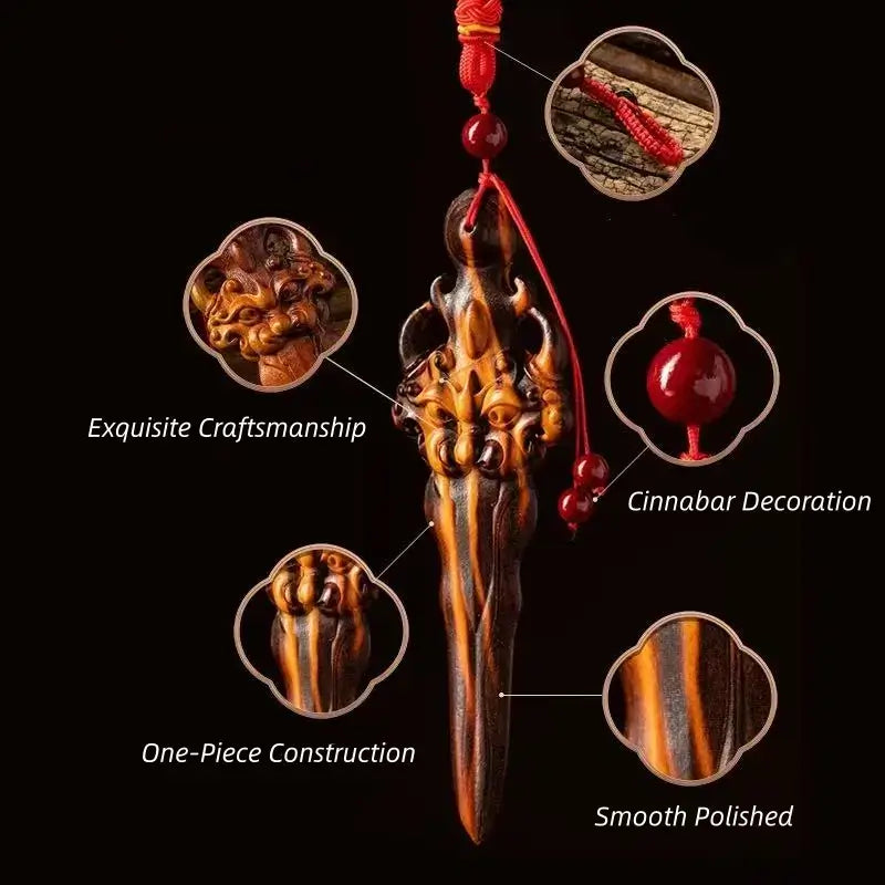 Natural Lightning-Struck Peach Wood Taoist Yazi Sword Pendant YINYANG-LuckyCharms.Shop