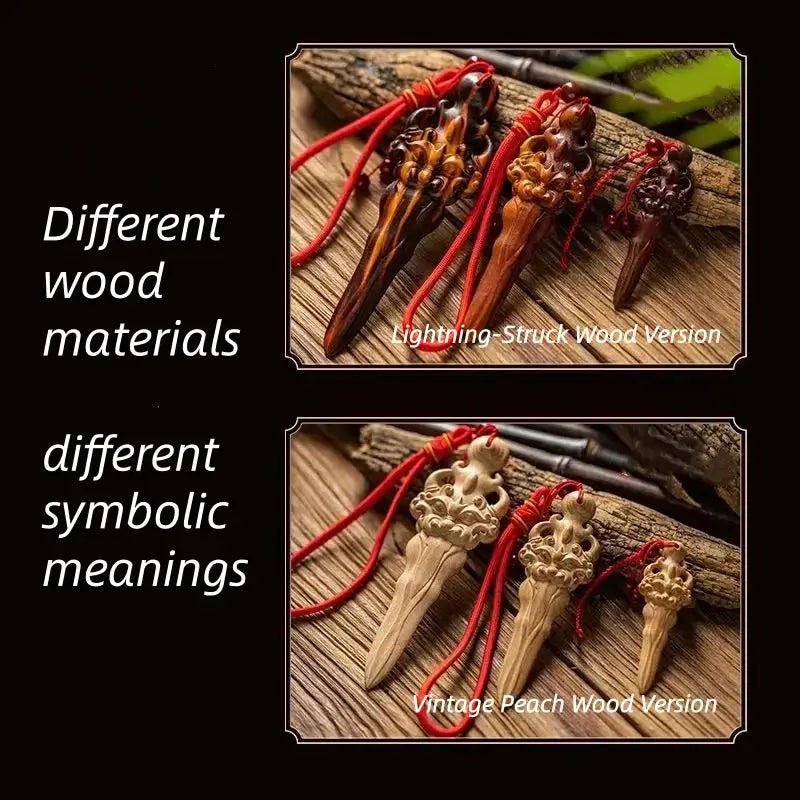Natural Lightning-Struck Peach Wood Taoist Yazi Sword Pendant YINYANG-LuckyCharms.Shop
