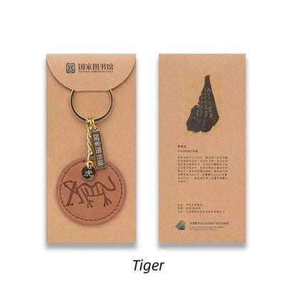 Chinese Zodiac Leather Oracle Bone Script Keychain-LuckyCharms.Shop