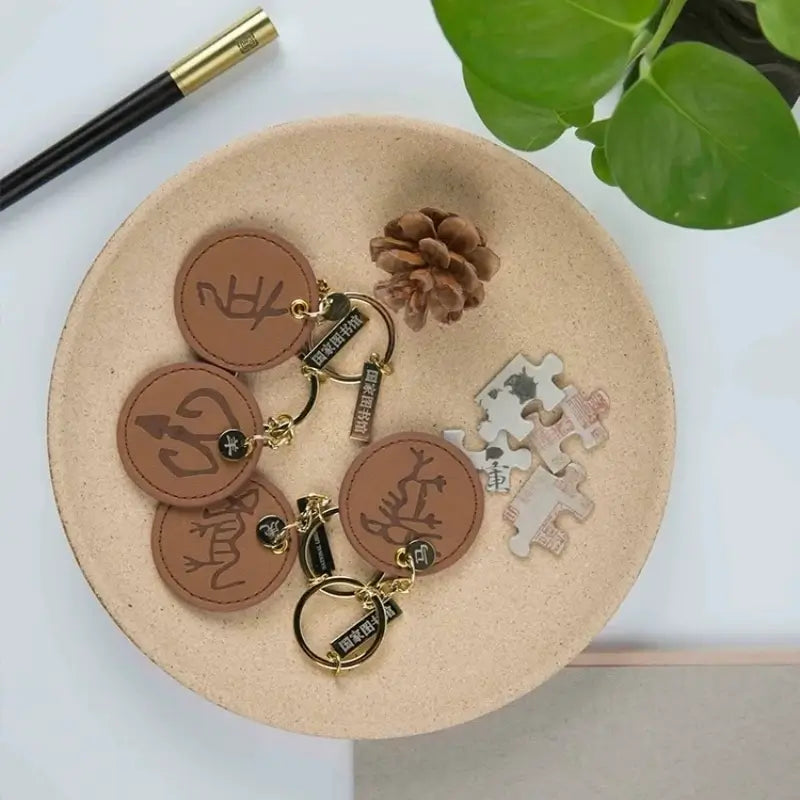 Chinese Zodiac Leather Oracle Bone Script Keychain-LuckyCharms.Shop